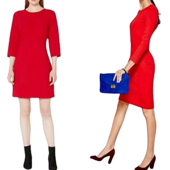 J. Crew Red Long Sleeve Stretch Ponte Knit Sheath Dress - Picture 2 of 8